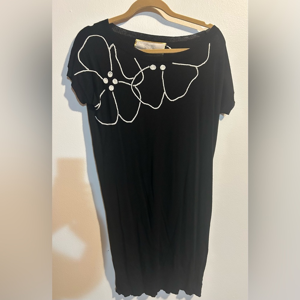 Love & Liberty black cashmere dress with white embroidery design